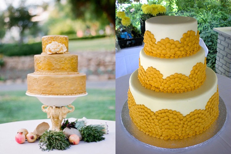 Торты на свадьбу в желто-горчичном цвете